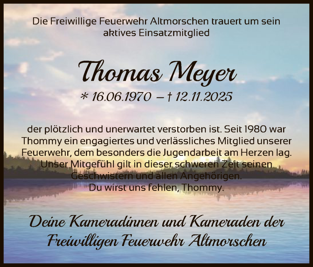  Traueranzeige für Thomas Meyer vom 22.11.2025 aus HNA