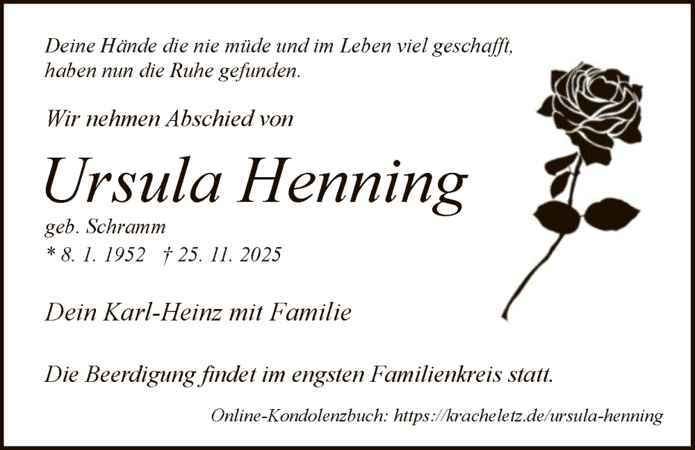  Traueranzeige für Ursula Henning vom 29.11.2025 aus HNA