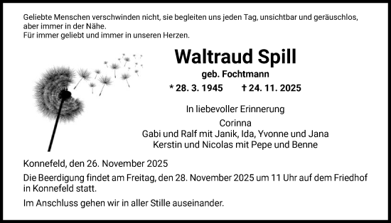 Traueranzeige von Waltraud Spill von HNA