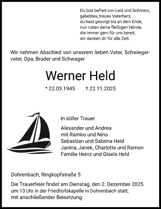 Traueranzeige von Werner Held von HNA