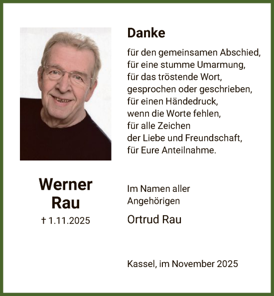 Traueranzeige von Werner Rau von HNA
