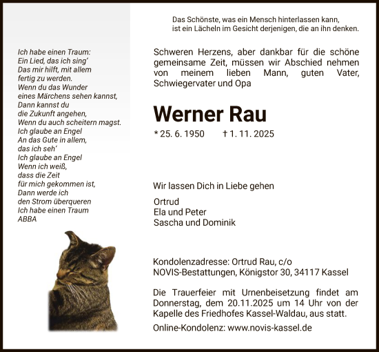 Traueranzeige von Werner Rau von HNA