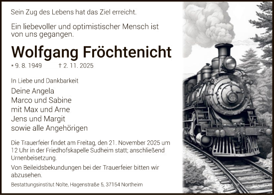Traueranzeige von Wolfgang Fröchtenicht von HNA