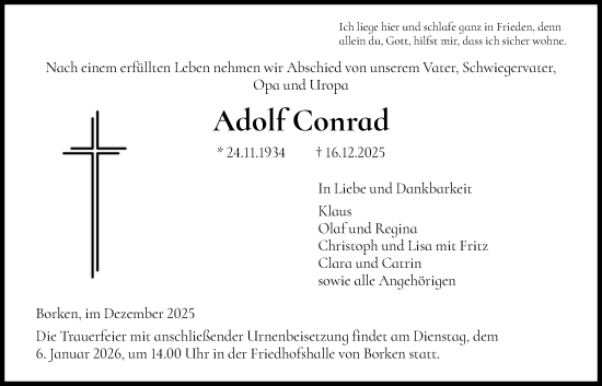 Traueranzeige von Adolf Conrad von HNA