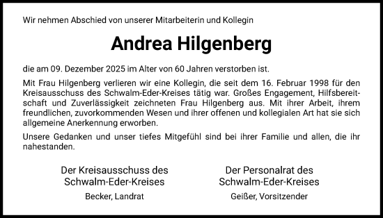 Traueranzeige von Andrea Hilgenberg von HNA