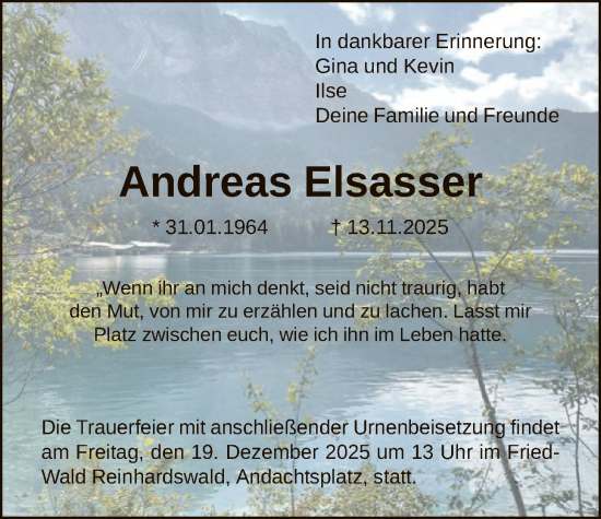 Traueranzeige von Andreas Elsasser von HNA