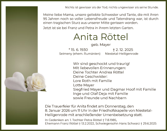 Traueranzeige von Anita Röttel von HNA