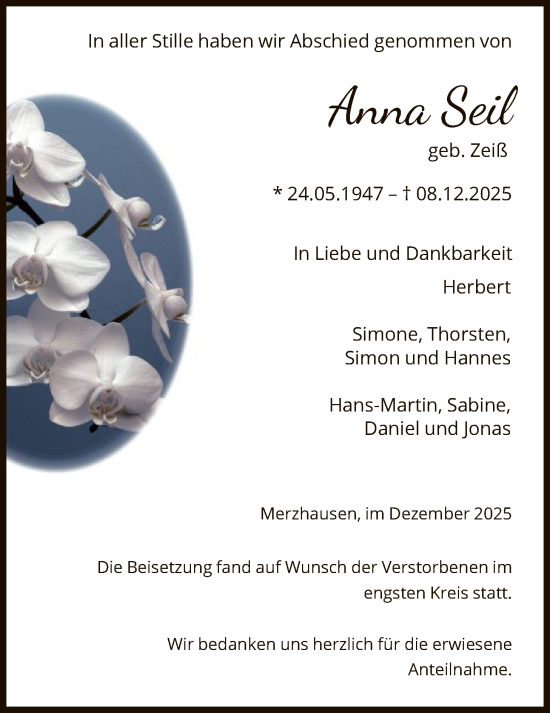 Traueranzeige von Anna Seil von HNA