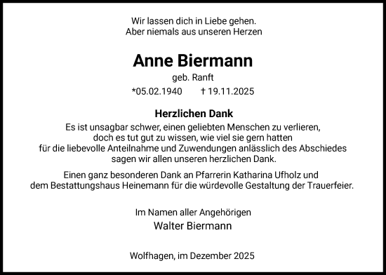 Traueranzeige von Anne Biermann von HNA