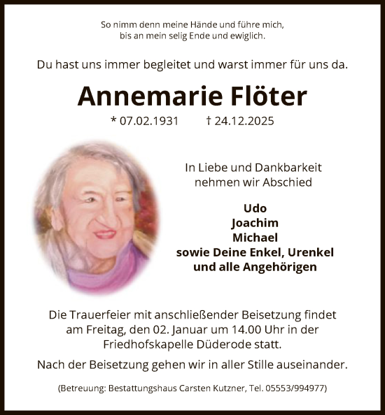 Traueranzeige von Annemarie Flöter von HNA