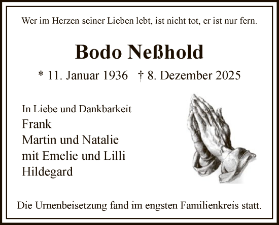 Traueranzeige von Bodo Neßhold von HNA