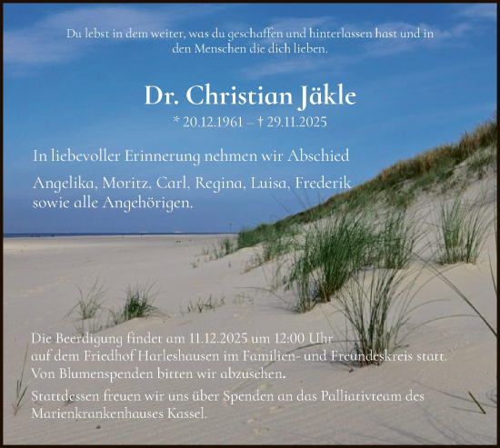 Traueranzeige von Christian Jäckle von HNA