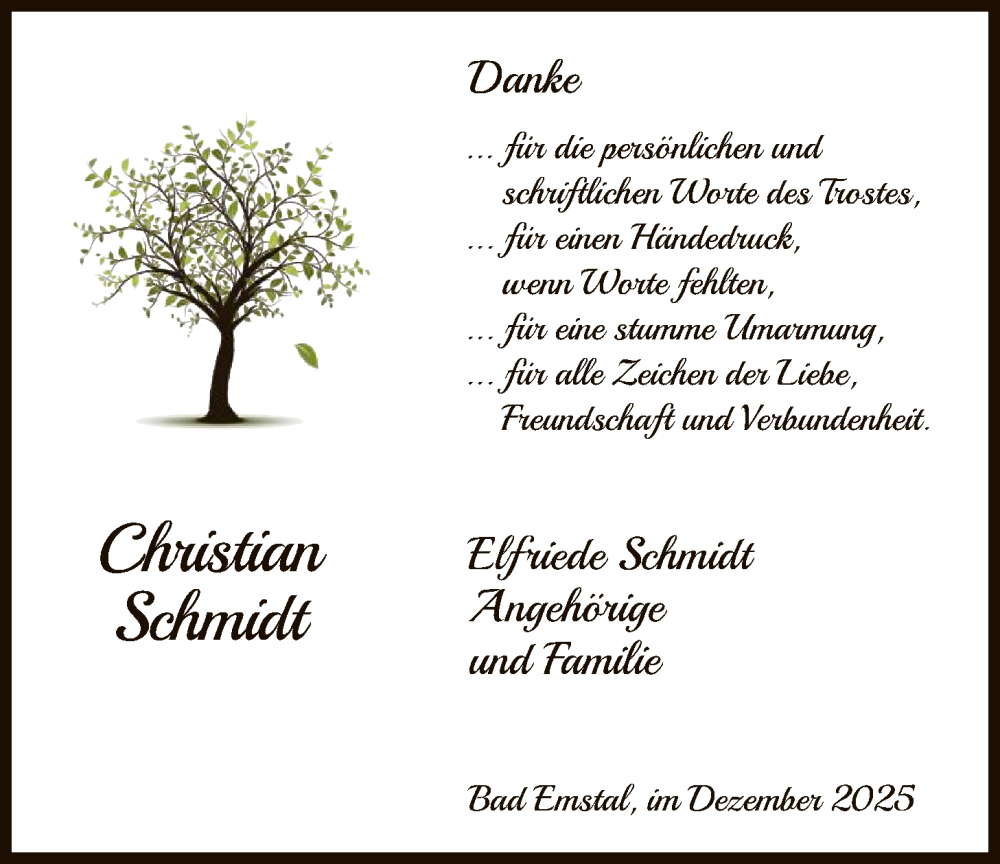  Traueranzeige für Christian Schmidt vom 06.12.2025 aus HNA