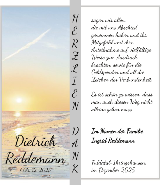 Traueranzeige von Dietrich Reddemann von HNA
