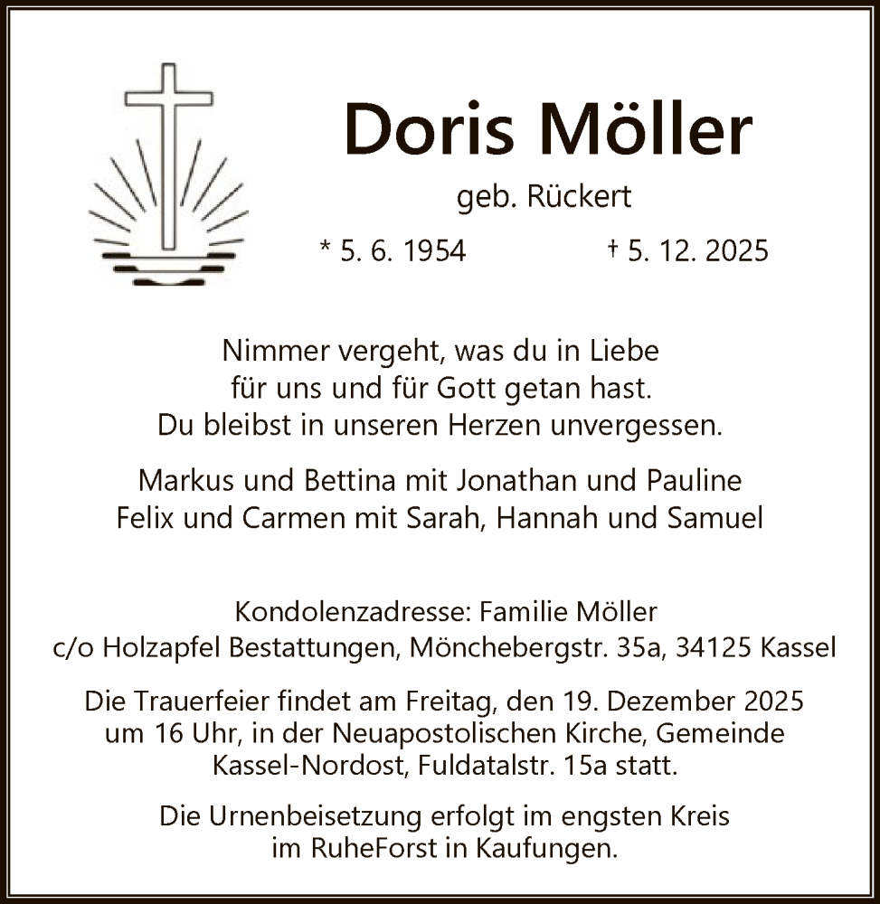  Traueranzeige für Doris Möller vom 13.12.2025 aus HNA