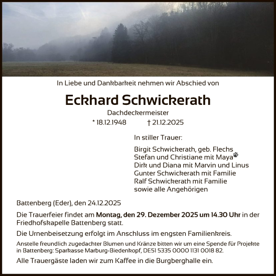Traueranzeige von Eckhard Schwickerath von HNA