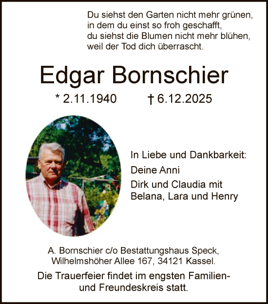 Traueranzeige von Edgar Bornschier von HNA