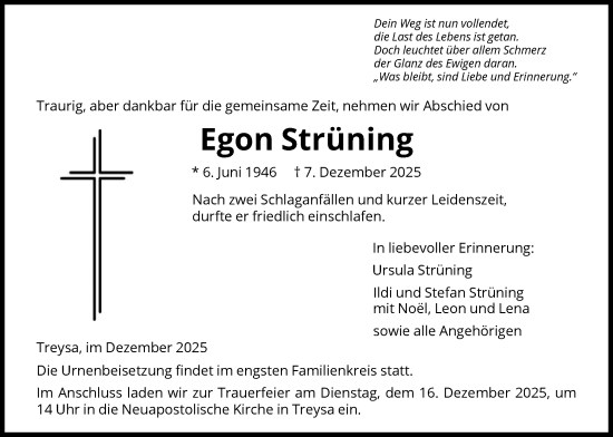 Traueranzeige von Egon Strüning von HNA