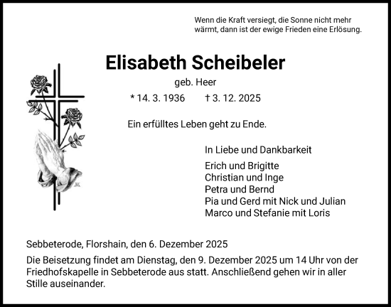 Traueranzeige von Elisabeth Scheibeler von HNA