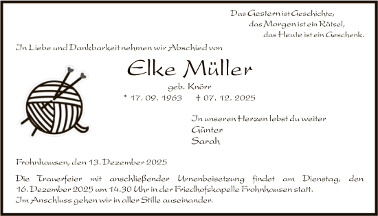 Traueranzeige von Elke Müller von HNA