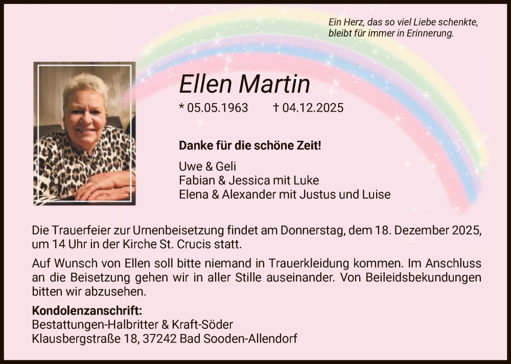 Traueranzeige für Ellen Martin vom 13.12.2025 aus HNA