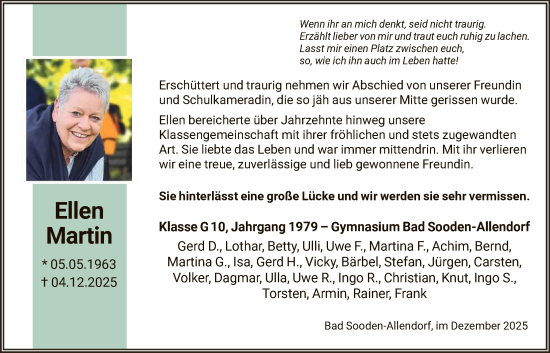 Traueranzeige von Ellen Martin von HNA