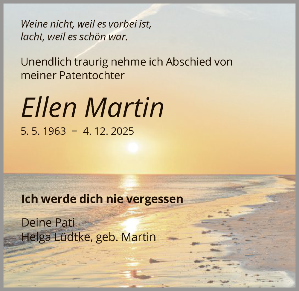  Traueranzeige für Ellen Martin vom 13.12.2025 aus HNA