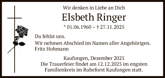 Traueranzeige von Elsbeth Ringer von HNA