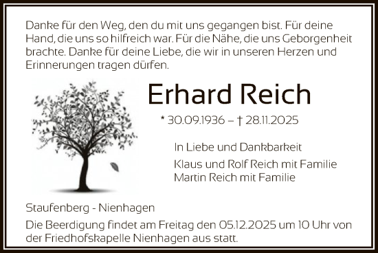 Traueranzeige von Erhard Reich von HNAHNA