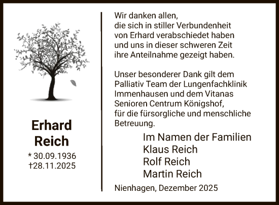 Traueranzeige von Erhard Reich von HNAHNA