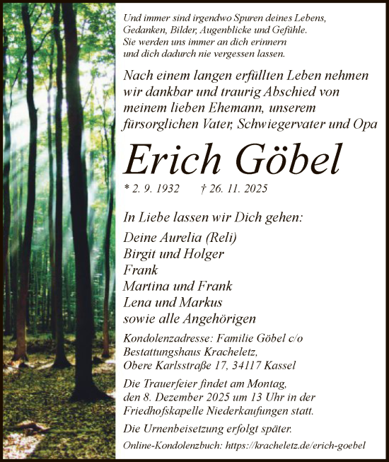 Traueranzeige von Erich Göbel von HNA
