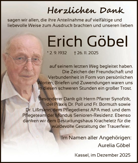 Traueranzeige von Erich Göbel von HNA