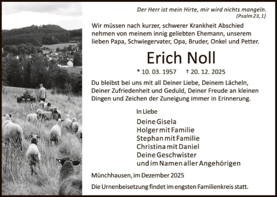Traueranzeige von Erich Noll von HNA
