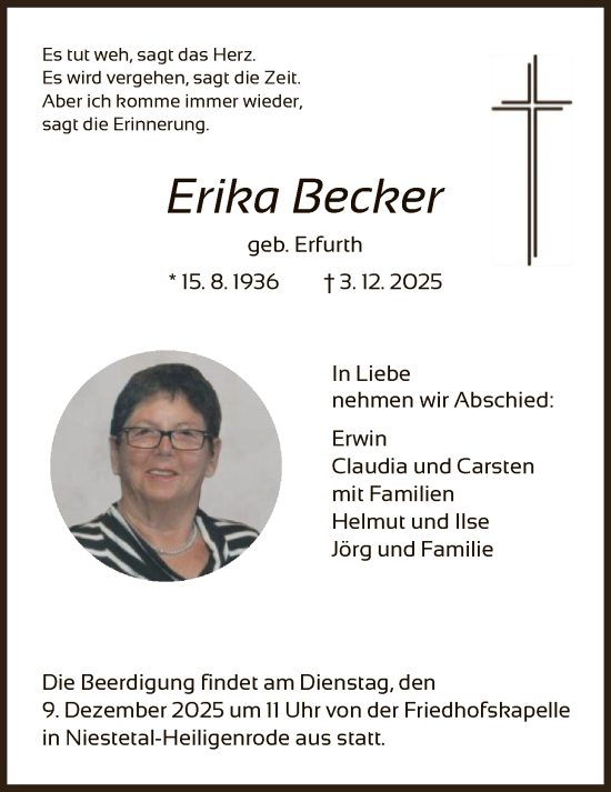 Traueranzeige von Erika Becker von HNA