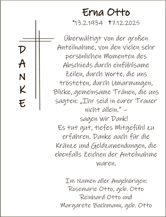Traueranzeige von Erna Otto von HNA