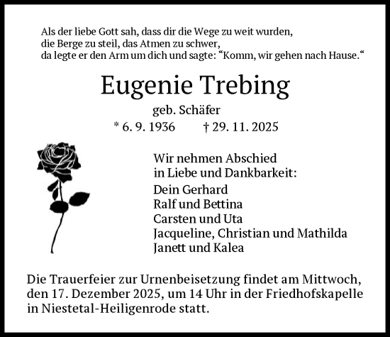 Traueranzeige von Eugenie Trebing von HNA