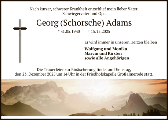 Traueranzeige von Georg Adams von HNAHNA