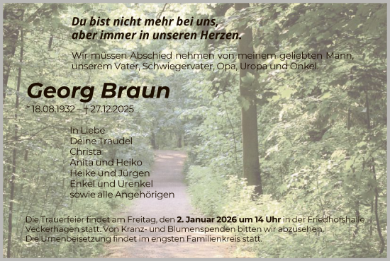 Traueranzeige von Georg Braun von HNA