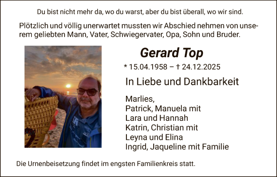 Traueranzeige von Gerard Top von HNA