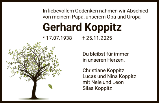 Traueranzeige von Gerhard Koppitz von HNA