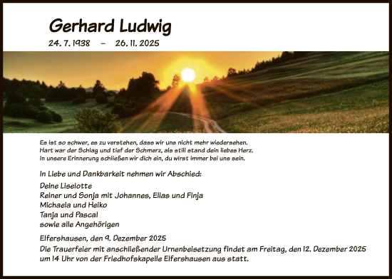 Traueranzeige von Gerhard Ludwig von HNA