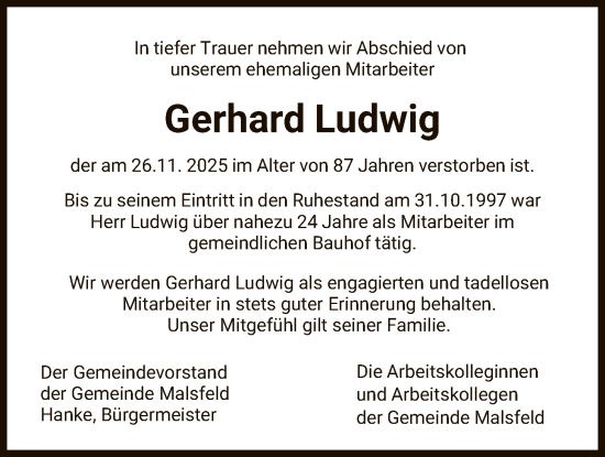 Traueranzeige von Gerhard Ludwig von HNA