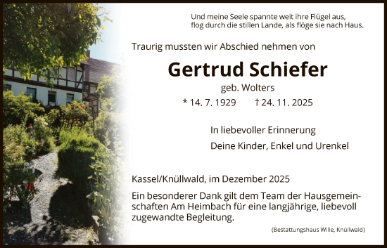 Traueranzeige von Gertrud Schiefer von HNAHNA
