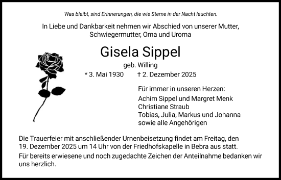 Traueranzeige von Gisela Sippel von HNA