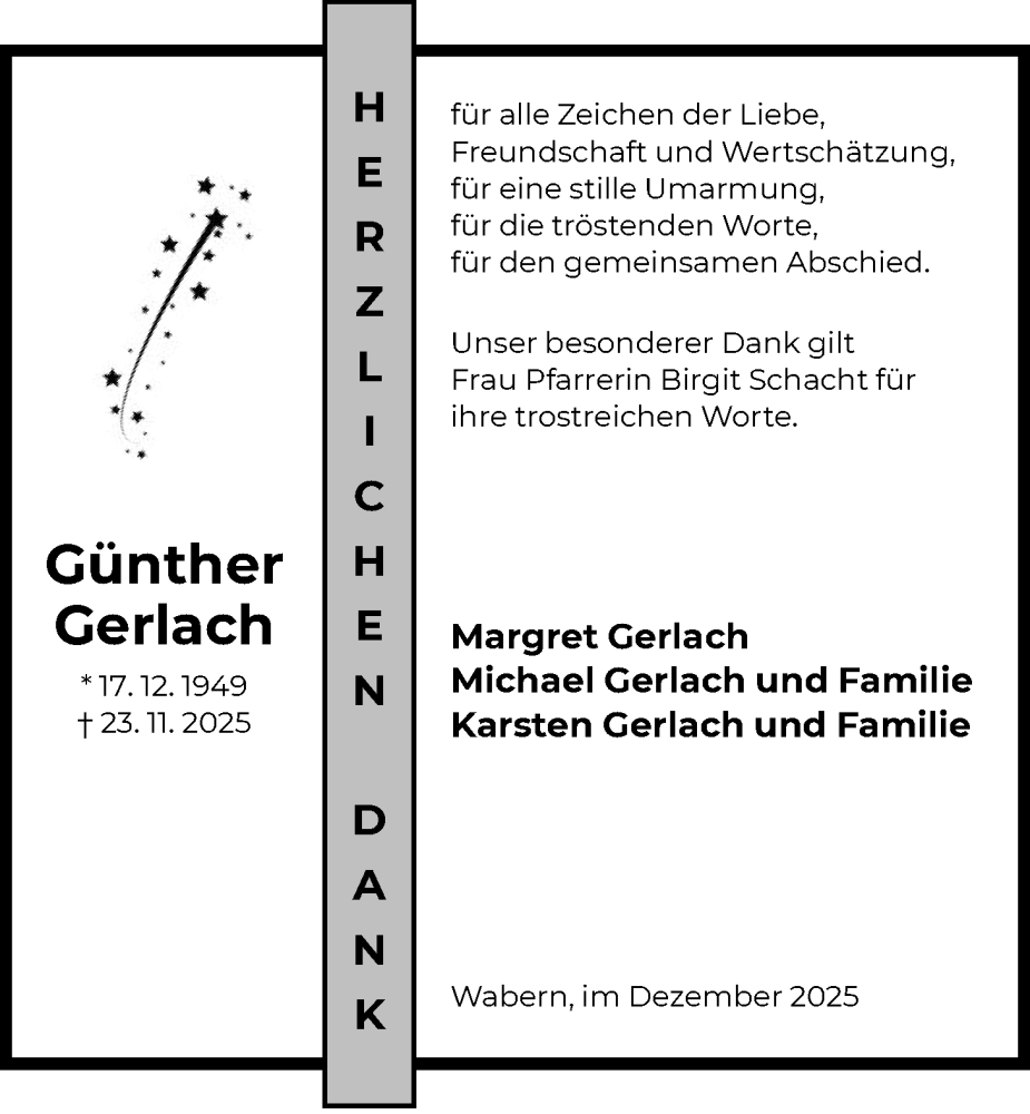  Traueranzeige für Günther Gerlach vom 20.12.2025 aus HNA