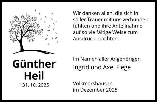Traueranzeige von Günther Heil von HNA