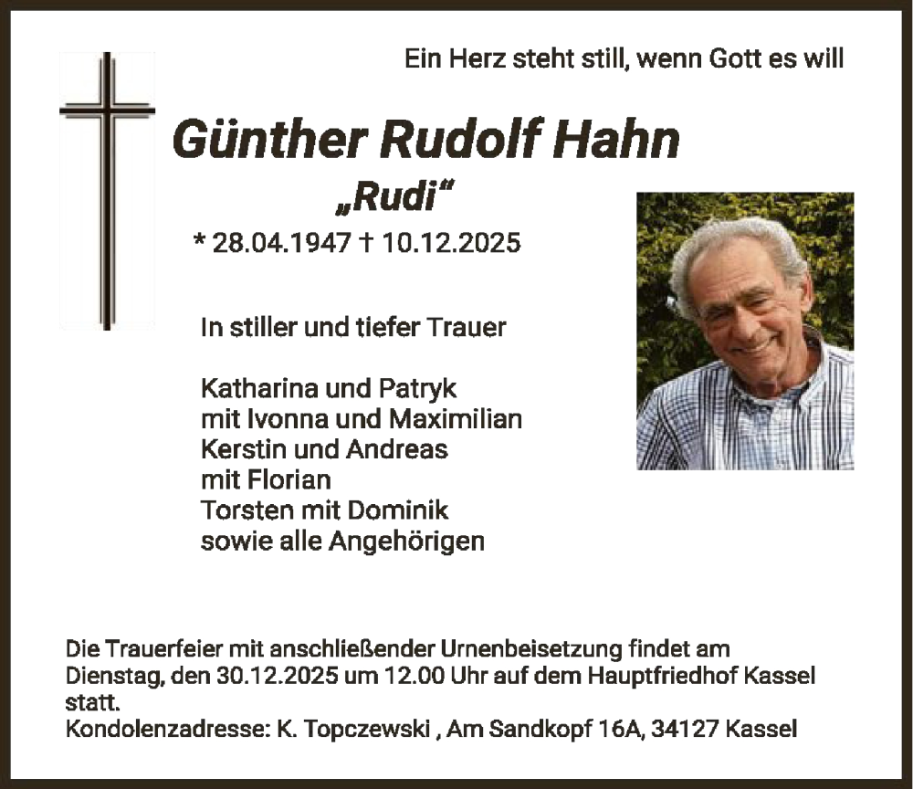  Traueranzeige für Günther Rudolf Hahn vom 20.12.2025 aus HNA