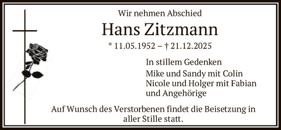 Traueranzeige von Hans Zitzmann von HNA