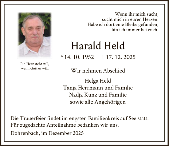 Traueranzeige von Harald Held von HNA