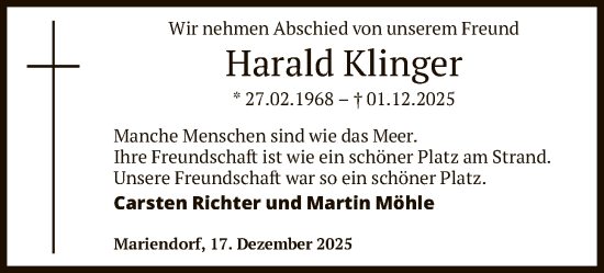 Traueranzeige von Harald Klinger von HNA